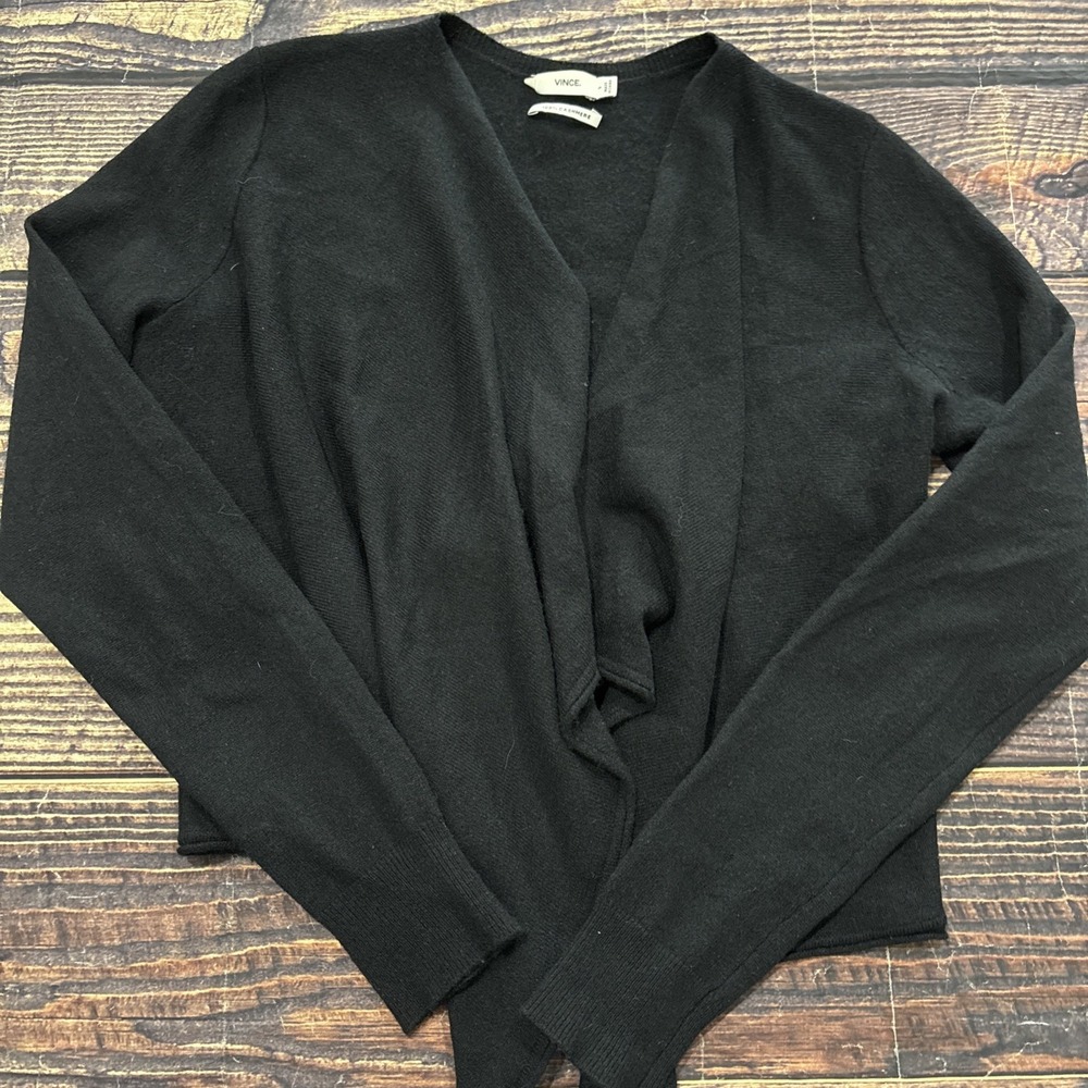 Vince Black Open Front Handkerchief Hem 100% Cashmere Cardigan Size S - Picture 5 of 7